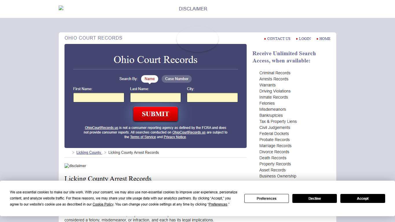 Licking County Arrest Records OhioCourtRecords.us
